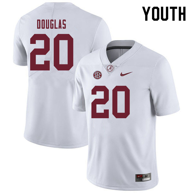 Alabama Crimson Tide Youth DJ Douglas #20 White NCAA Nike Authentic Stitched 2019 College Football Jersey BC16U38EW